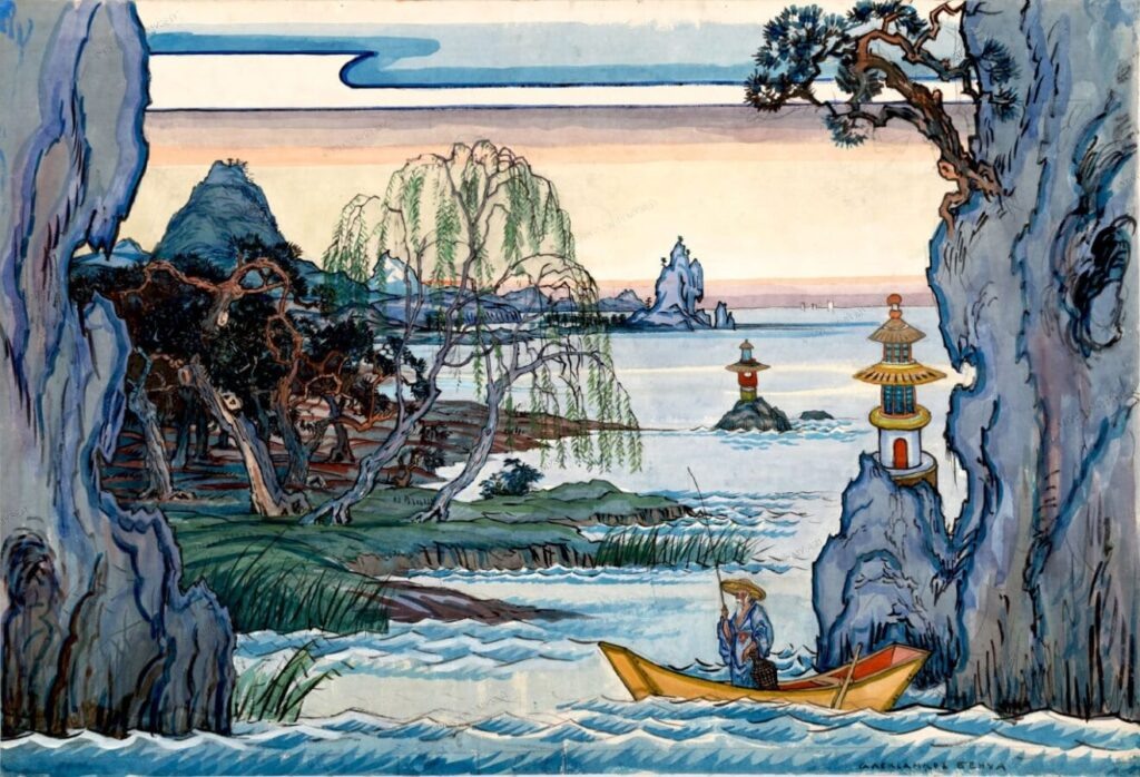 Александр Бенуа. Эскиз декорации к опере «Соловей», 1914 © ГРМ