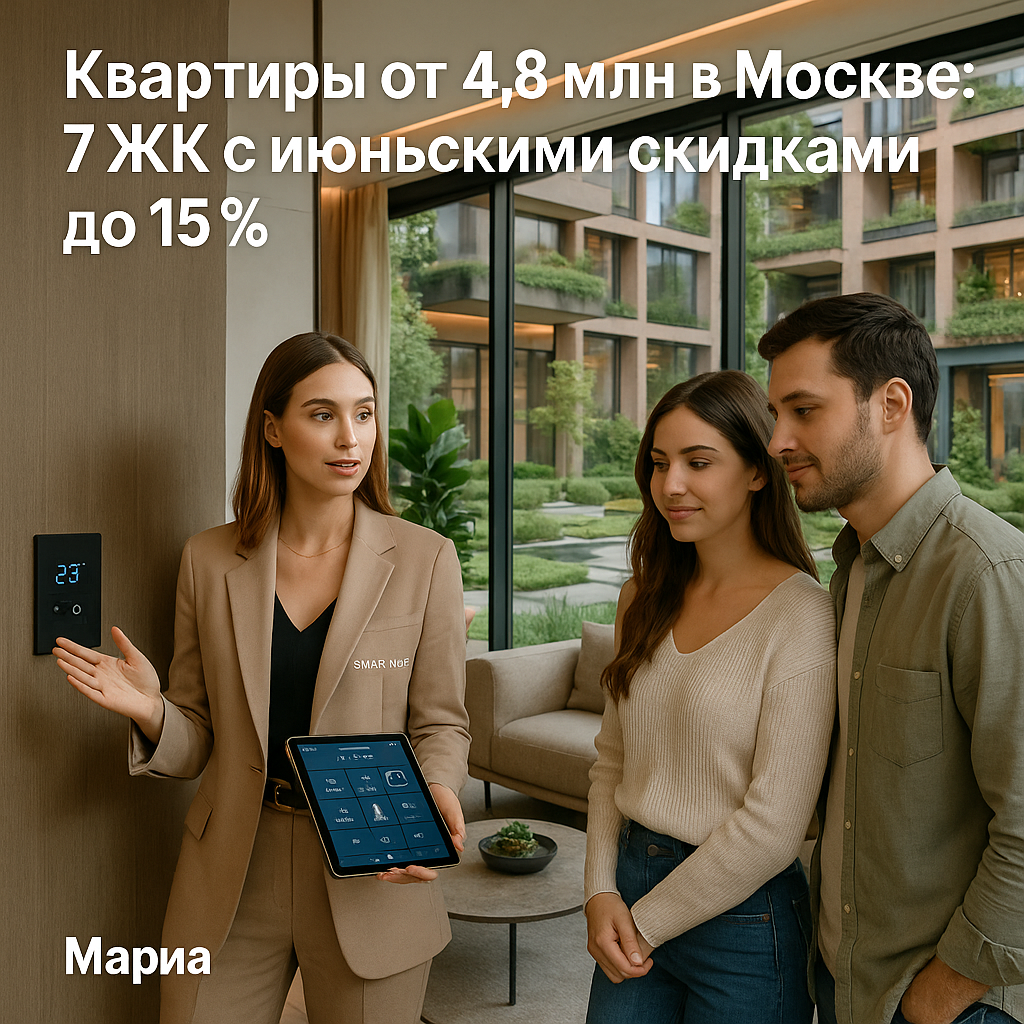    Квартиры от 4.8 млн в Москве: 7 ЖК с июньскими скидками до 15% Мария Ефимова