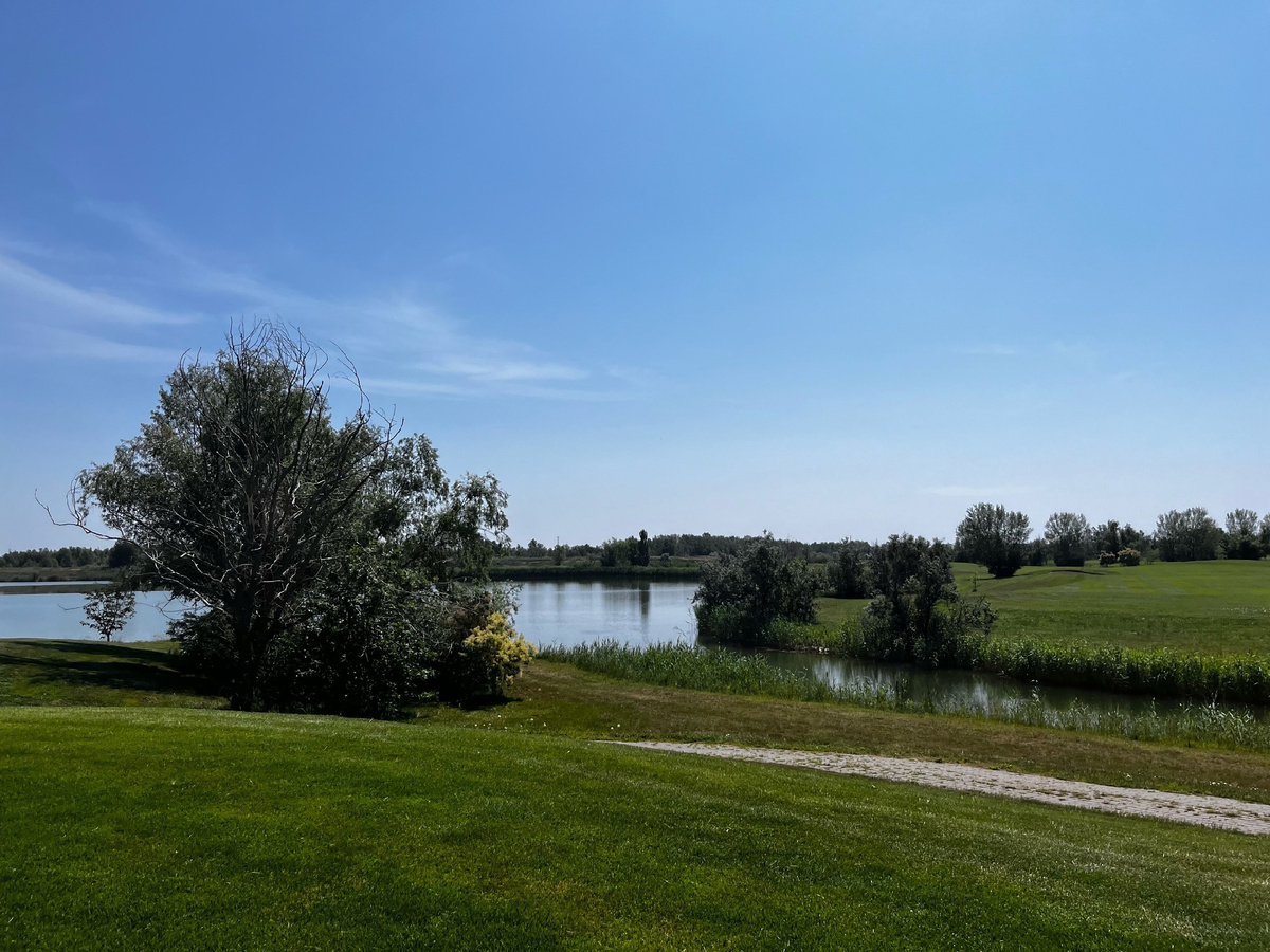 В дали, за озером флаг на лунке - вы его не видите а он есть