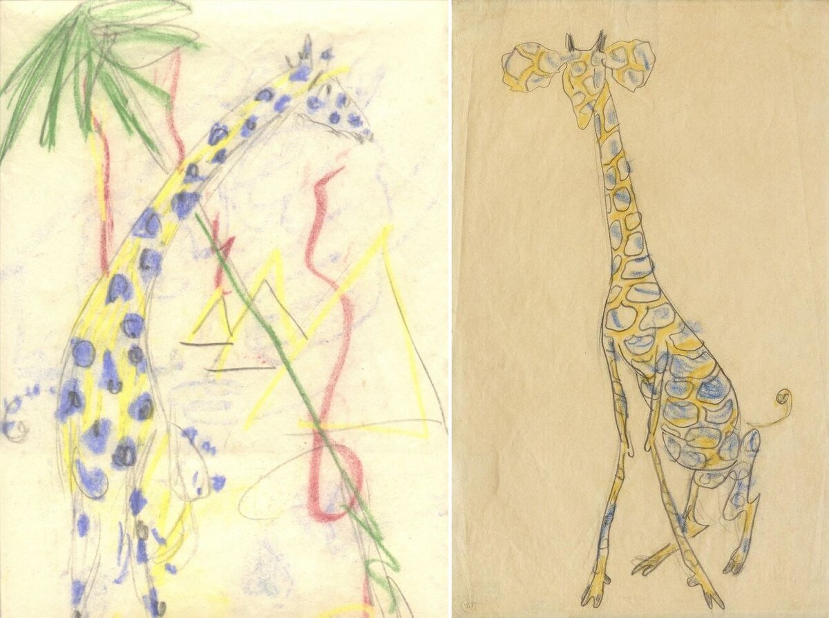 Рисунки из «жирафной серии» Маяковского хранятся в Государственном музее В. Маяковского в Москве