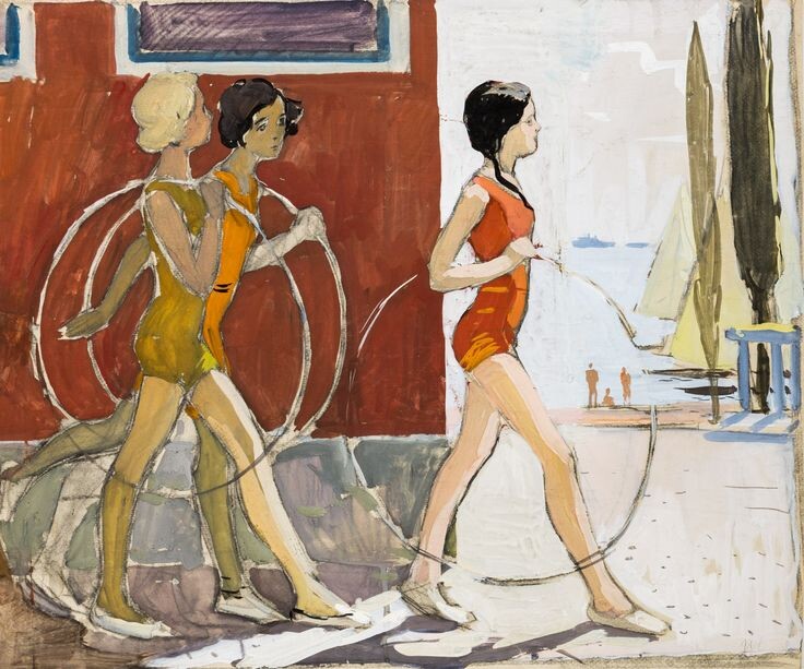 Солдатенков И.А. Рисунок "Гимнастки" СССР 1970е. Иллюстрации из открытых источников.