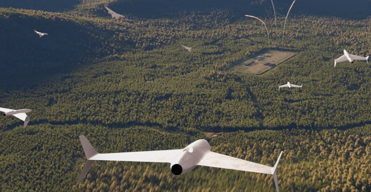 Компьютерный рендер дронов One-Way Effector фирмы MBDA совместно с концерном "Рено". 