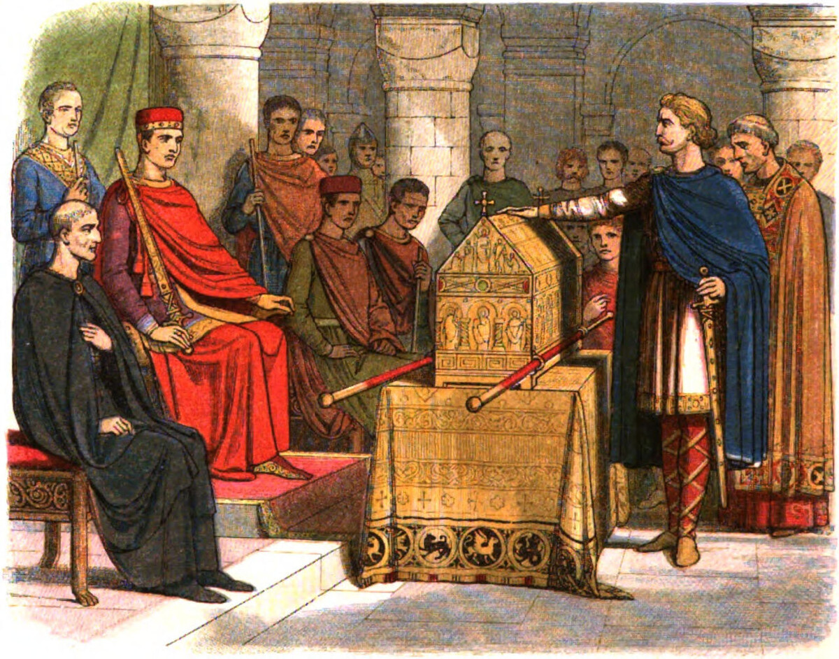 
Джеймс Уильям Эдмунд Дойл. Гарольд II Годвинсон клянётся в верности Вильгельму Завоевателю. https://en.wikipedia.org/wiki/Harold_Godwinson