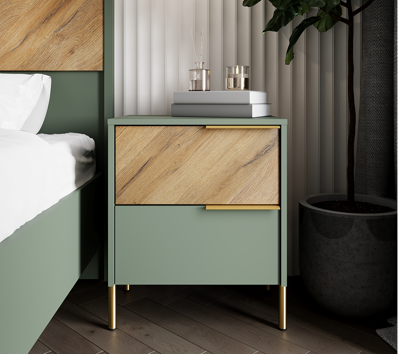 Тумба прикроватная Siena дымчатый зеленый/дуб вотан KOM2S
