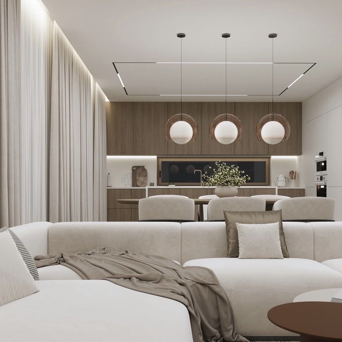 Дизайны объедененной кухни с гостиной