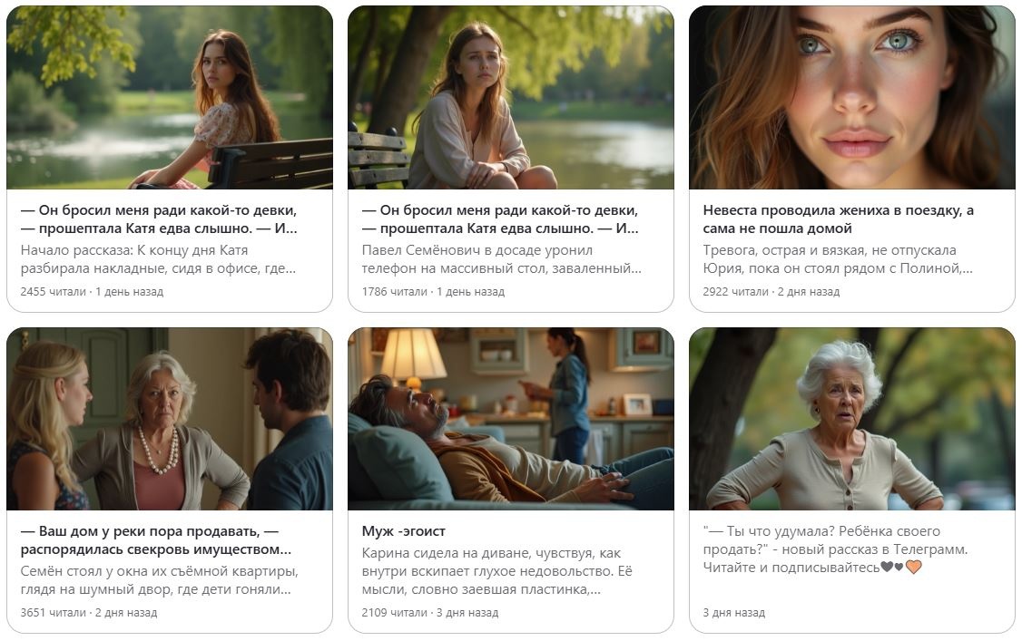 Пример рассказов на Дзен одного из каналов с рассказами