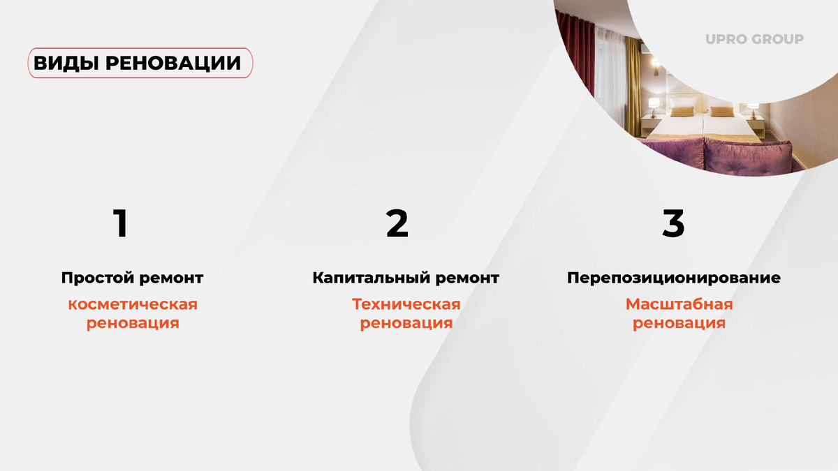 Тип работ может отличаться в зависимости от состояния объекта и целей бизнеса