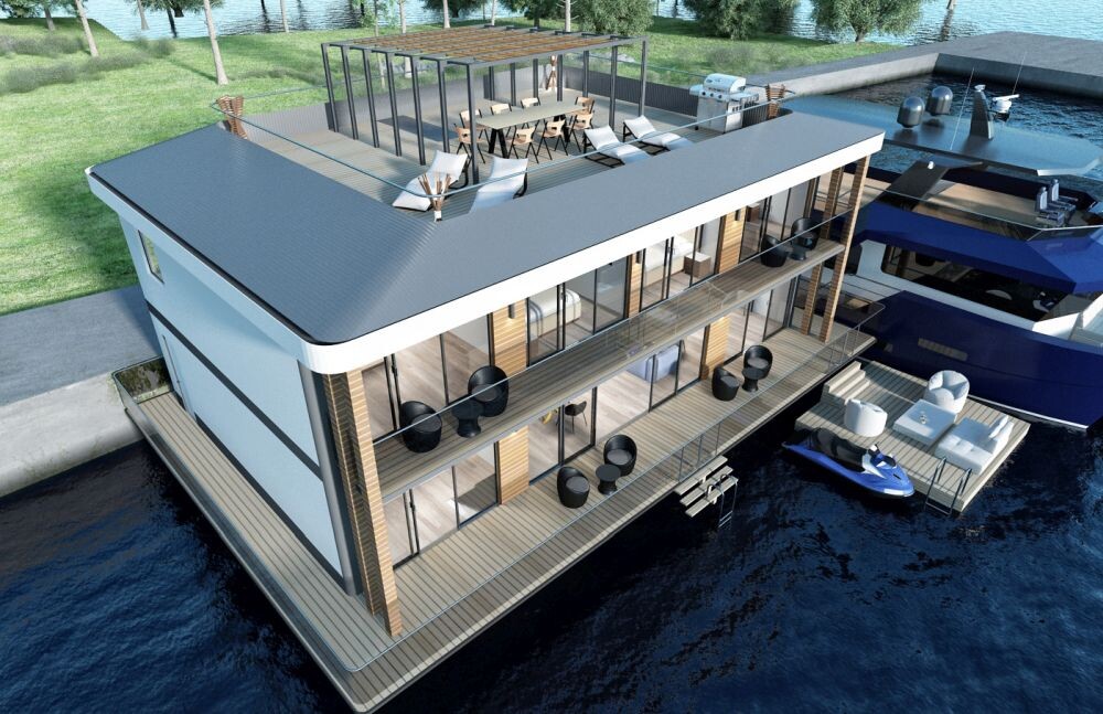 на крыше расположена лаунж зона для отдыха и барбекю