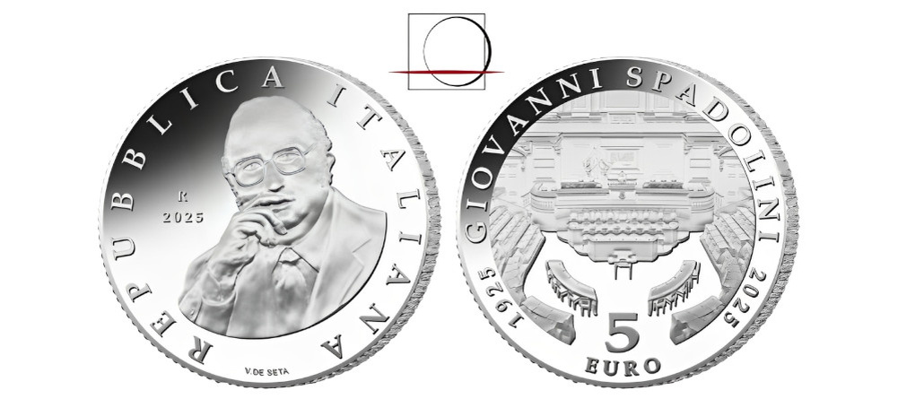    Памятная монета Италии '100 лет Джованни Спадолини' 2025 года
