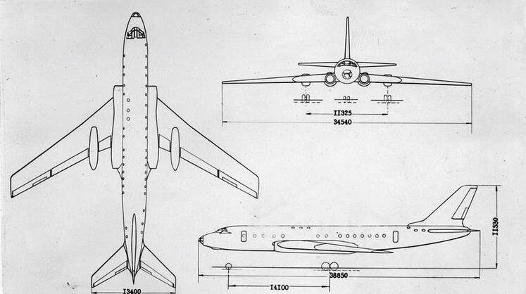    ПАО «Туполев»/aviation21.ru Схема самолета Ту-104