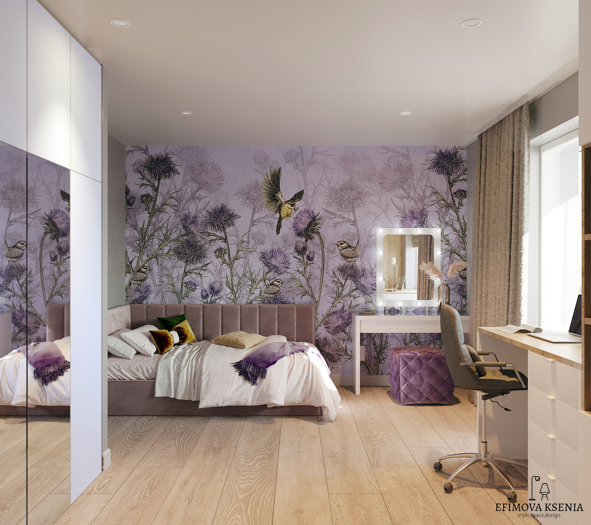 Детская комната для девочки, профессионально занимающейся балетом, проект Ксении Ефимовой