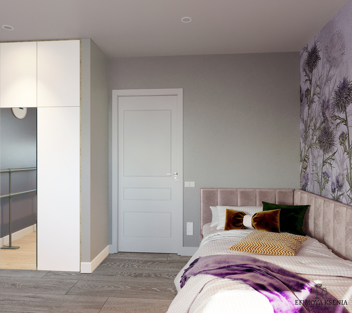 База отделки достаточно нейтральная. При желании родители могут заменить акцетные обои и поменять цвет текстиля, помещение сразу изменит свой вид