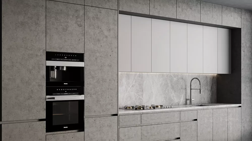 Кухня «Ветар» в светло-сером от фабрики Мебиус