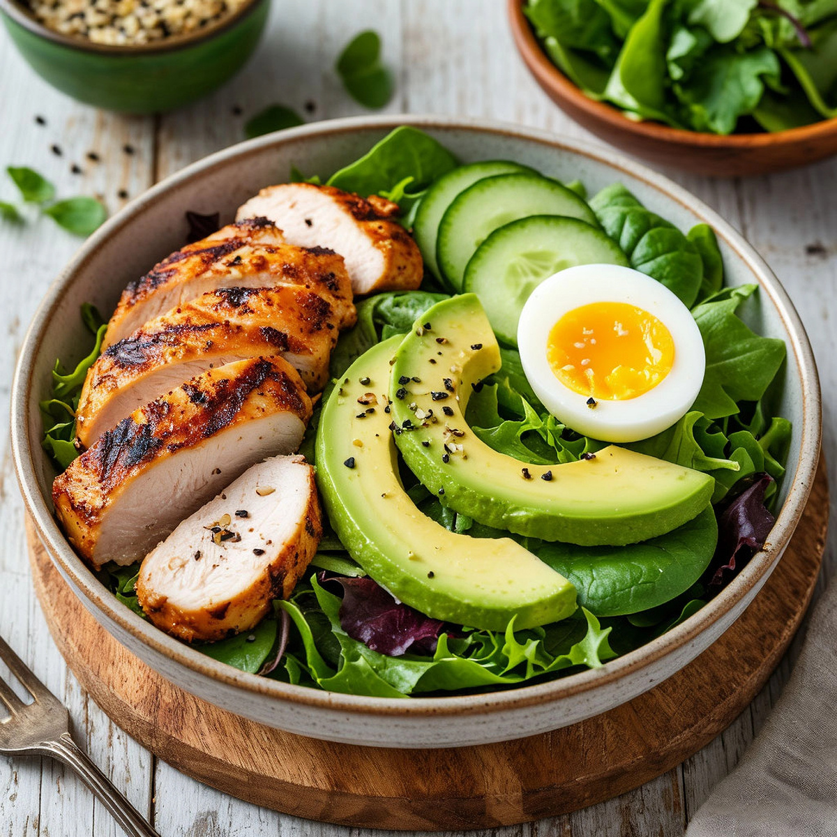 Сытный кето-салат с курицей и авокадо — полезный обед за 15 минут