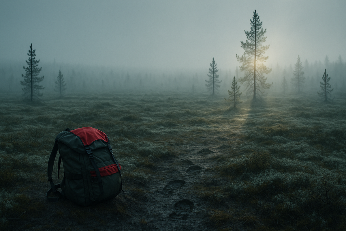 Куда ушёл человек — неизвестно. Осталась только тропа, которая уходит в туман.