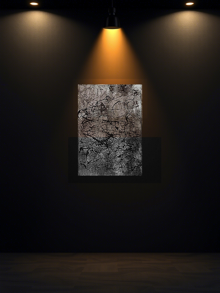 Картина «Тайны Творения» в интерьере кабинета с акцентным светом