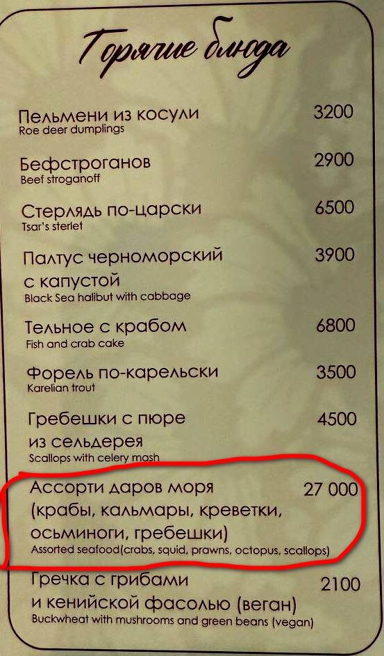 Меню ресторана "Варево" на ПМЭФ