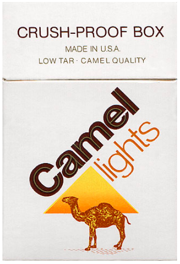"Camel" Lights. Из сети беспошлинной торговли, США, начало 1980-х годов. 20 штук с фильтром в боксе. Производитель: R.J. Reynolds Tobacco Co. Владелец торговой марки: R.J. Reynolds Tobacco Co.