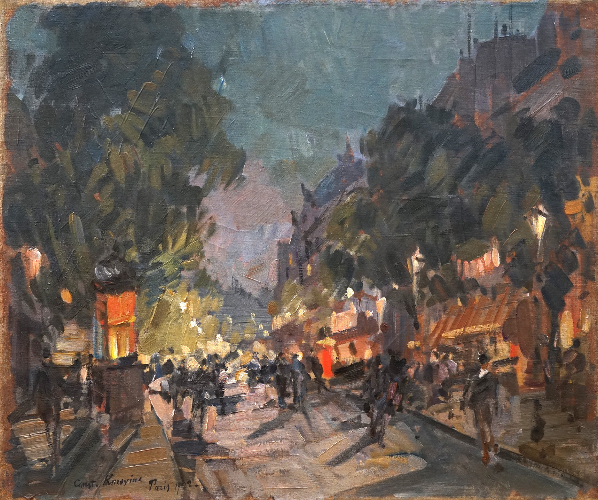 Исследованная в ЦХЭ поддельная картина. Ночной Париж. 1922. Холст, масло. 46 x 55