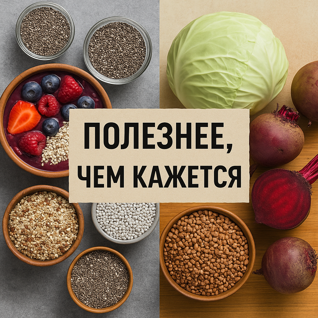 Зачем платить за модные суперфуды, если гречка, свёкла и яблоки — настоящие чемпионы по пользе? Рассказываем, чем заменить асаи, чиа и киноа в повседневном питании.