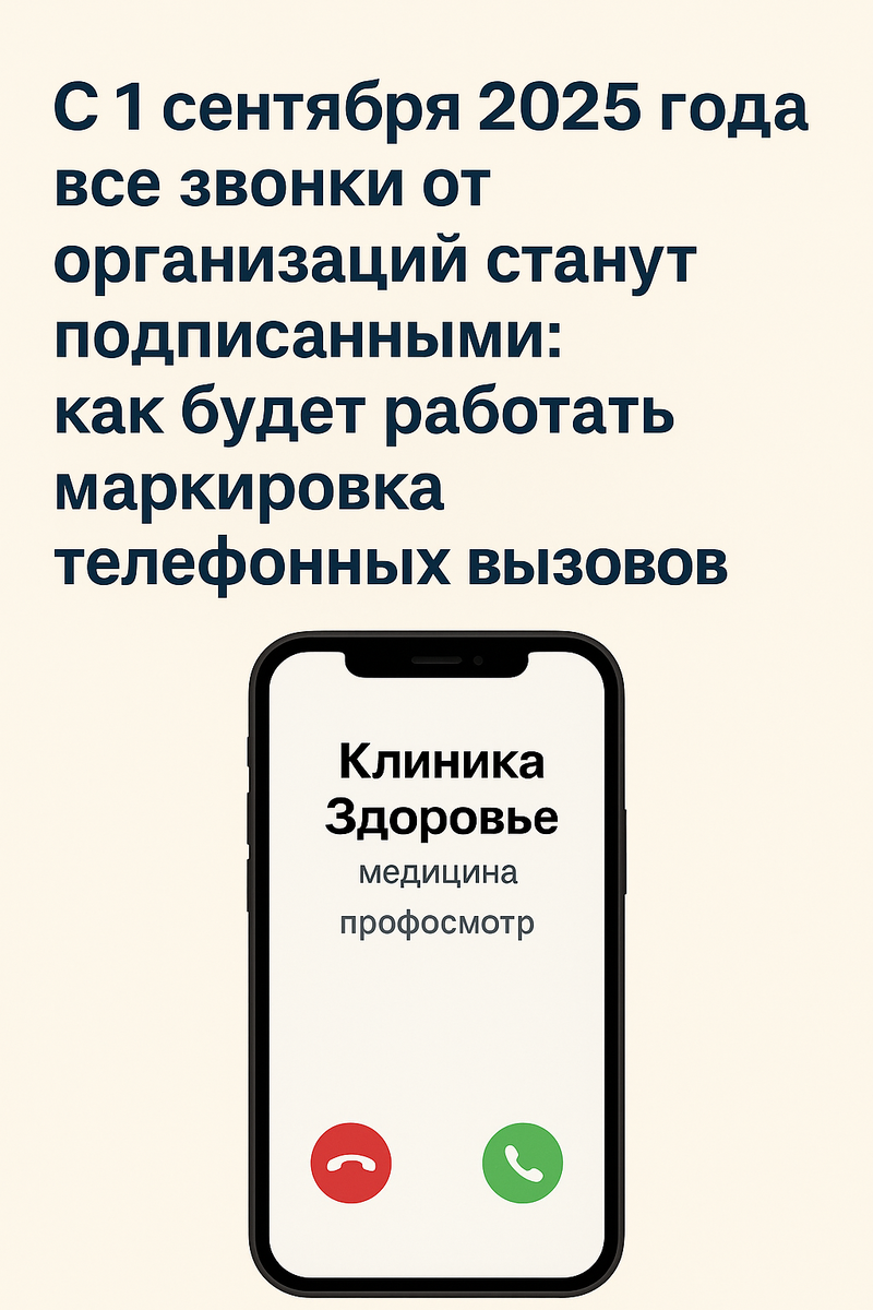 Пример маркировки звонка: с 1 сентября 2025 года на экране будет отображаться, кто звонит и с какой целью. Это поможет отличать важные вызовы от рекламных и спам-звонков.