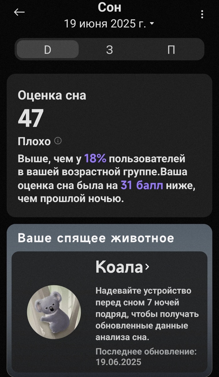 Анализ сна от приложения Mi Fitness. Снимок экрана телефона автора.