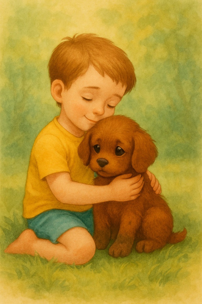 Жил-был мальчик по имени Миша. Однажды, гуляя во дворе, Миша услышал тихое поскуливание. Он пошёл на звук и обнаружил маленького щенка, который, кажется, потерялся. Миша осторожно подошёл к щенку, приласкал его и решил помочь ему найти дом. Они вместе обошли весь двор, спрашивая соседей, не потерял ли кто-то щенка, но хозяин не нашёлся. Тогда Миша привёл щенка домой, накормил его и дал ему имя Дружок. С тех пор Миша и Дружок стали неразлучными друзьями, и каждый день был для них полон весёлых приключений.