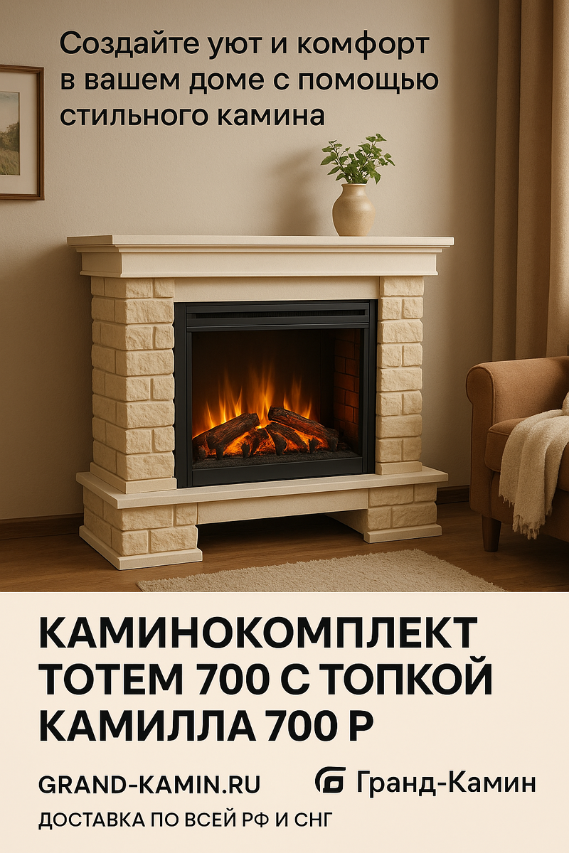    Каминокомплект Тотем 700 с топкой Камилла 700 П: создайте уют и комфорт в вашем доме с помощью стильного камина Kamin