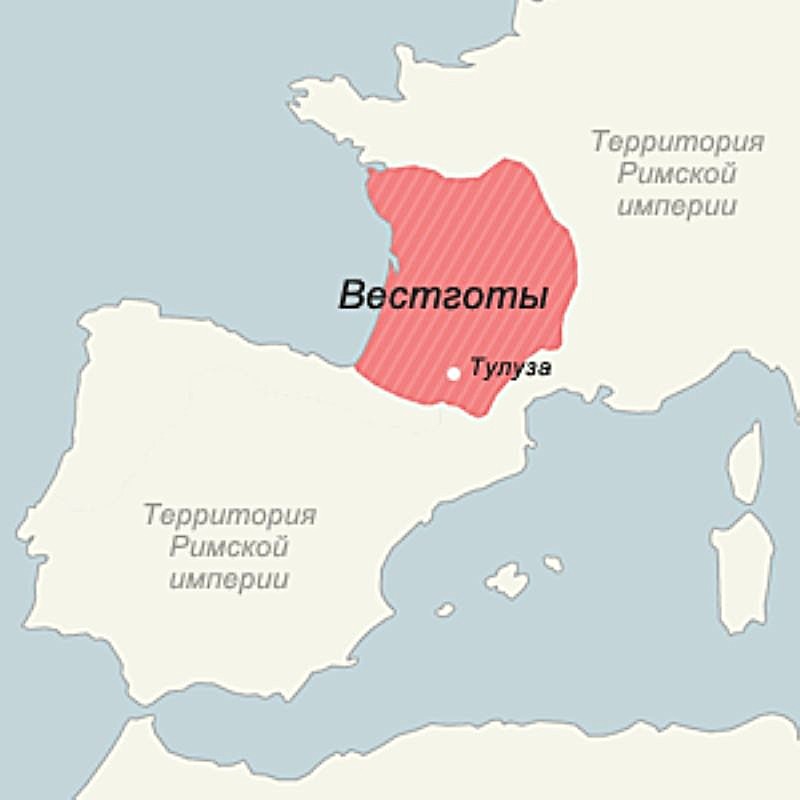 Территория, выделенная вестготам в 418 году по договору вестготского короля Валии с римским императором Гонорием