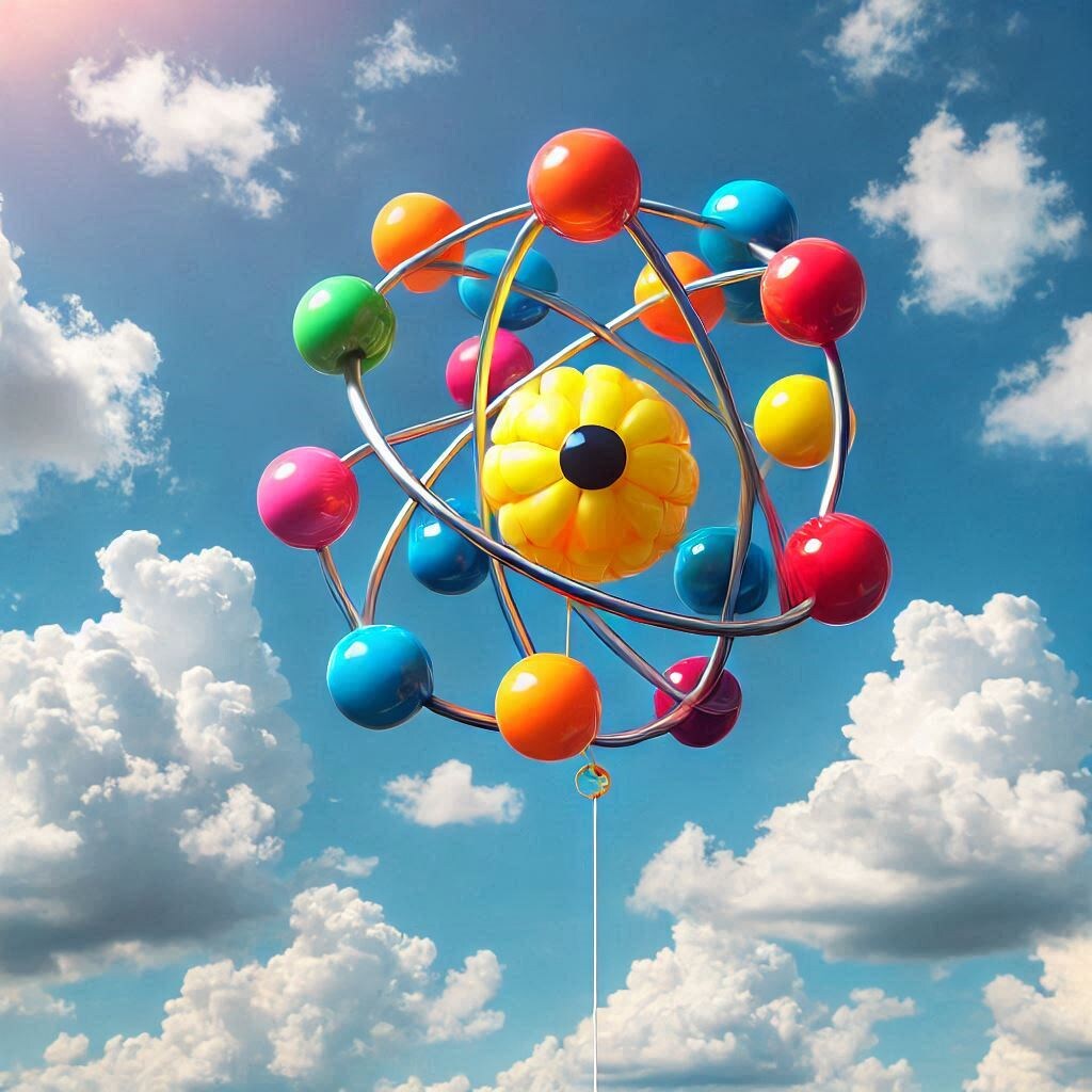 Модель атома гелия. Изображение сгенерировано с помощью ИИ
