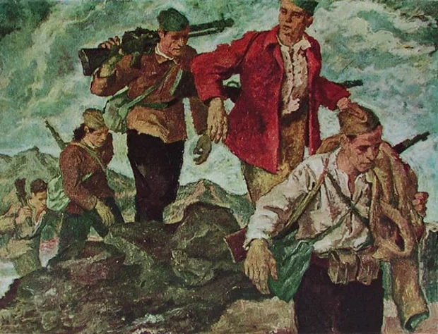 Колонна 1-й Пролетарской ударной бригады.