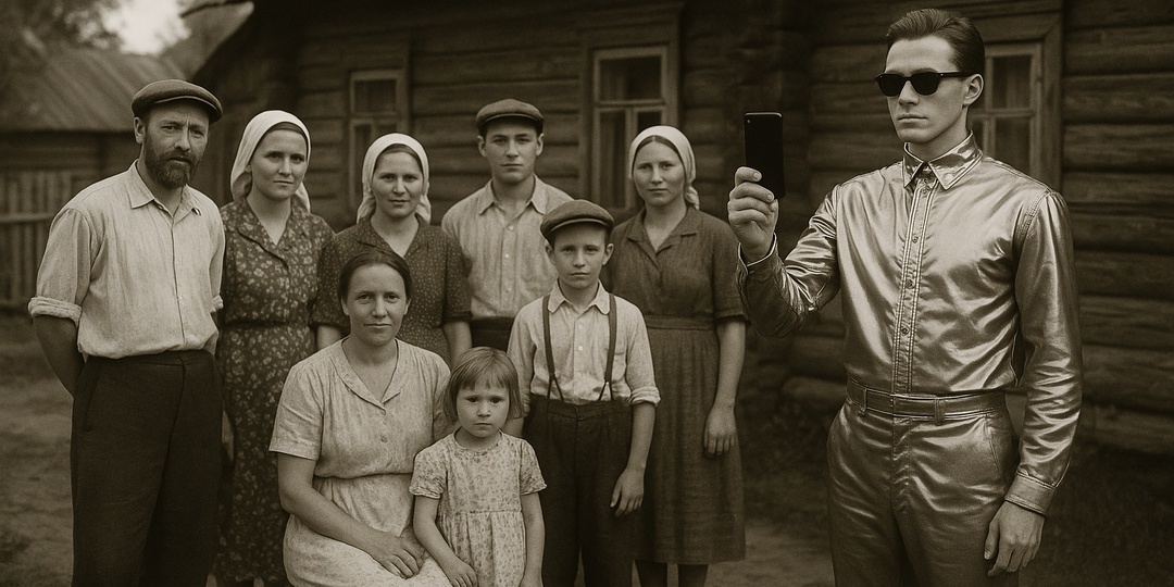 На старой фотографии из деревни Клинцы 1938 года мы увидели человека со смартфоном в руке — экспертиза подтвердила подлинность
