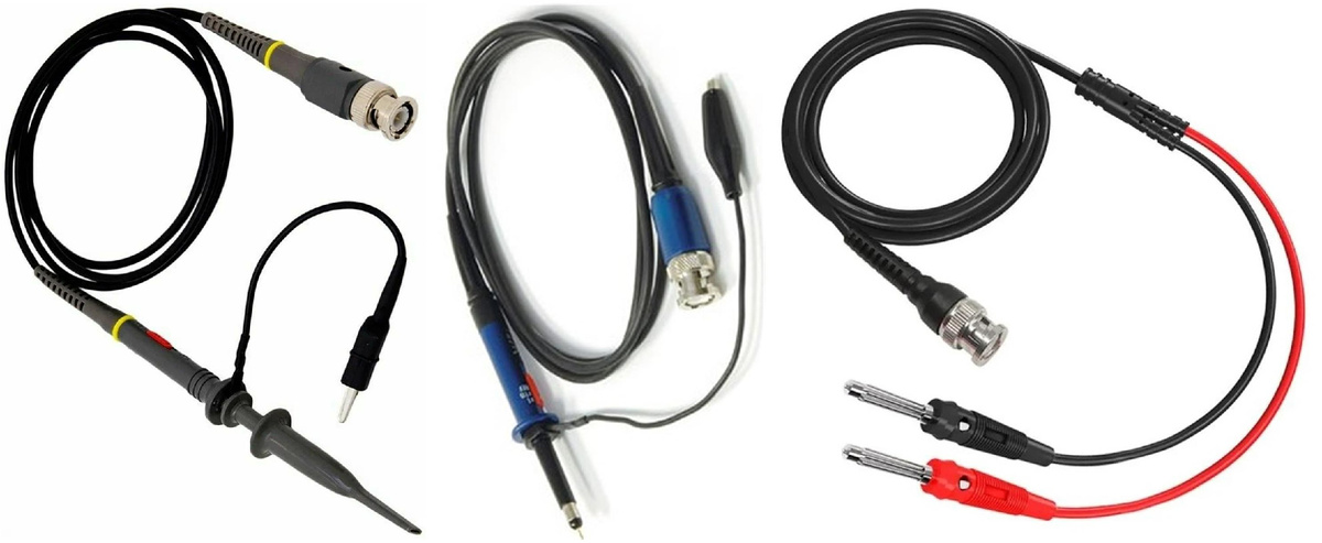 Слева направо: 1) Производитель – Aspect Electronics, источник изображения https://market.yandex.ru. 2) HP-9100 Делитель 100 МГц, источник изображения https://www.aktakom.ru 3) Тестовый кабель, источник изображения https://www.ozon.ru