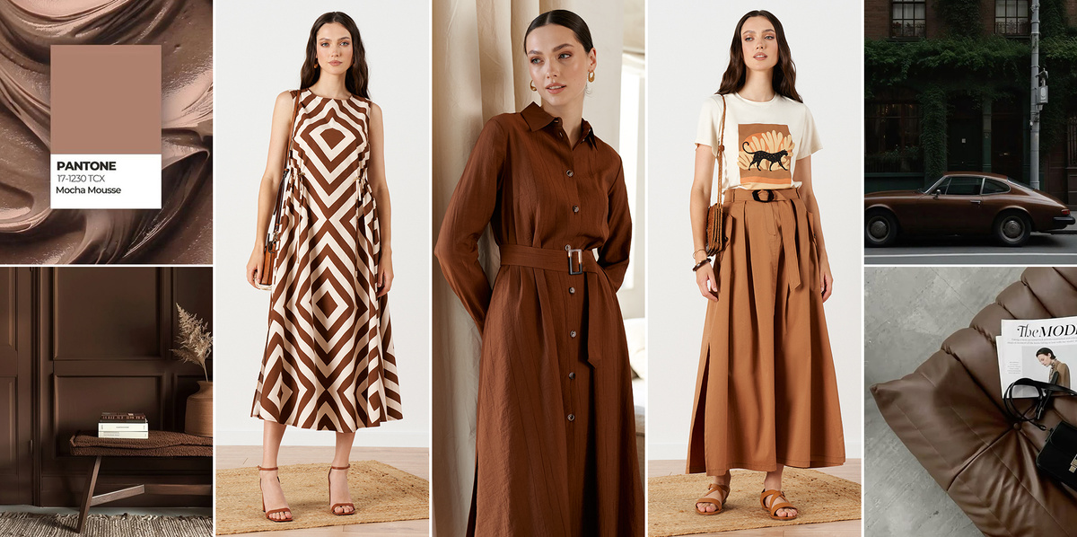 Цвет "Мокко Мусс" в коллекции NELVA (платье арт. 51651, платье арт. 51665, юбка арт. 4872)