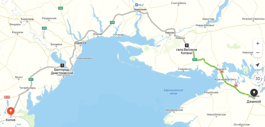 Килия - Аккерман (с 1940 г. -Белгород-Днестровский) - Джанкой.