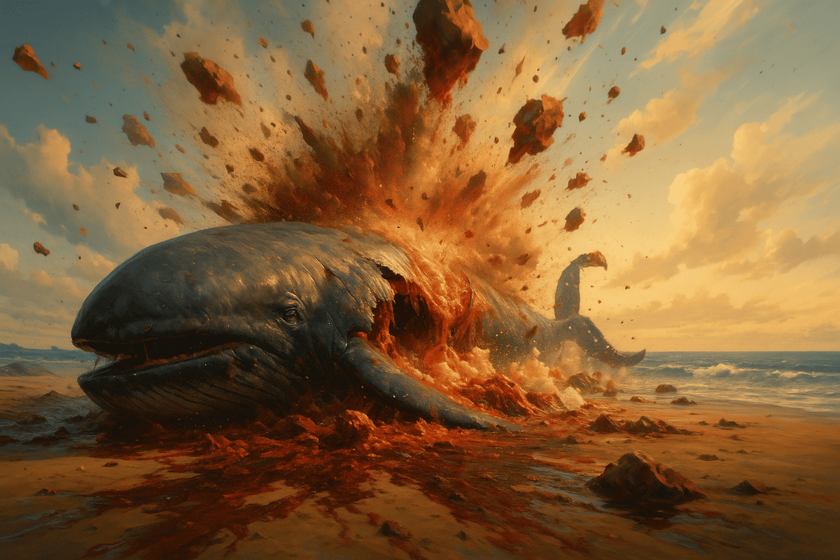    Когда огромного кита выбрасывает на берег, это становится настоящей бомбой замедленного действия.