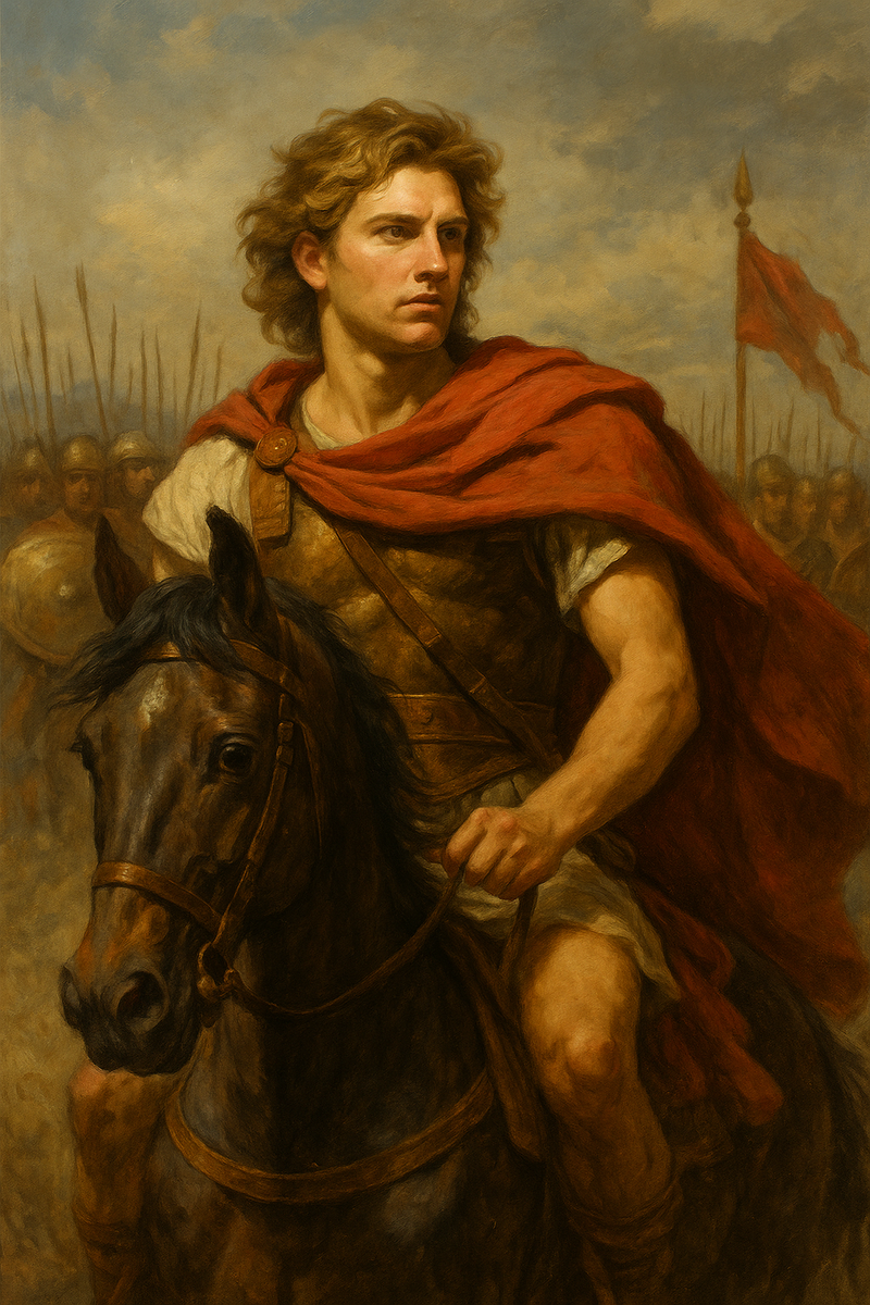 Александр Македонский верхом на Буцефале перед сражением: лицо, которое не знает страха, а армия — что такое поражение. 🐎🔥