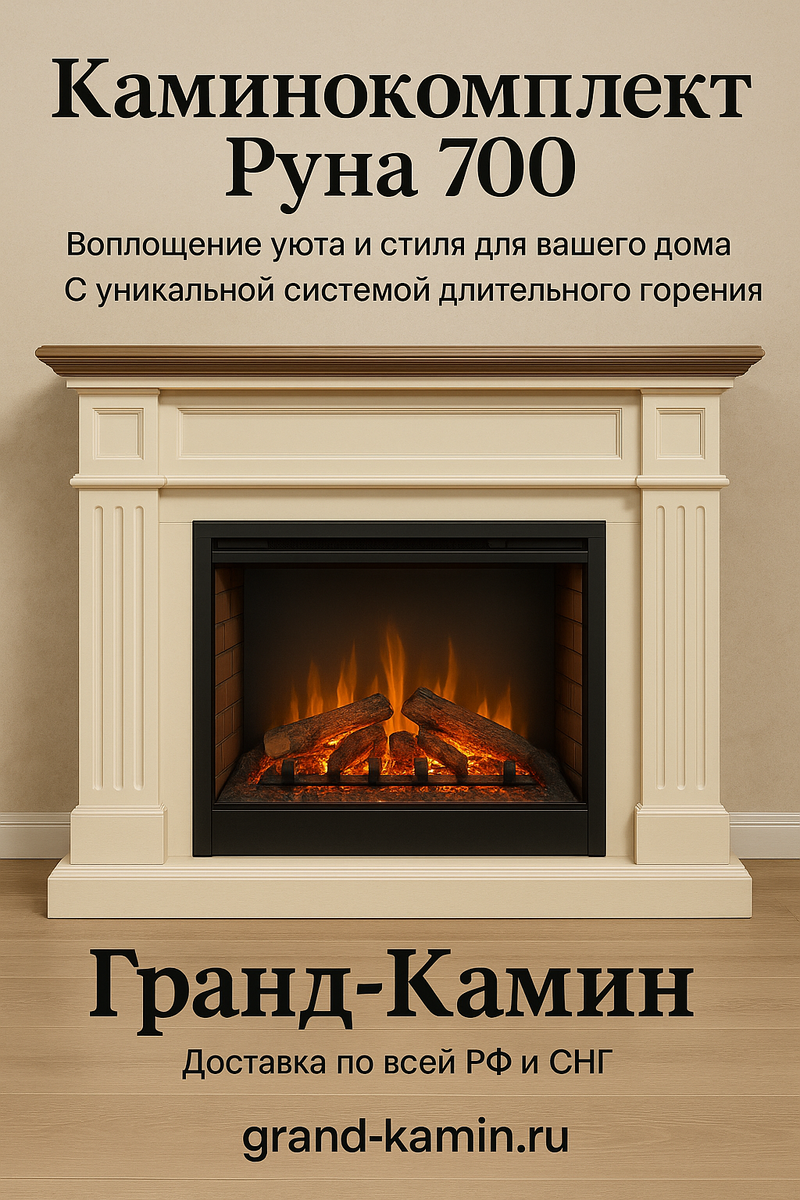    Каминокомплект Руна 700: воплощение уюта и стиля для вашего дома с уникальной системой длительного горения Kamin