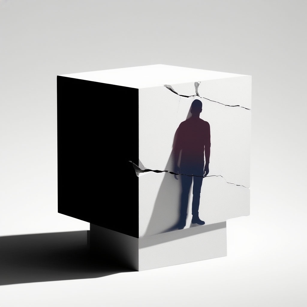 Геометрическая фигура куб, отбрасывающая тень в виде человеческой фигуры (психолог)