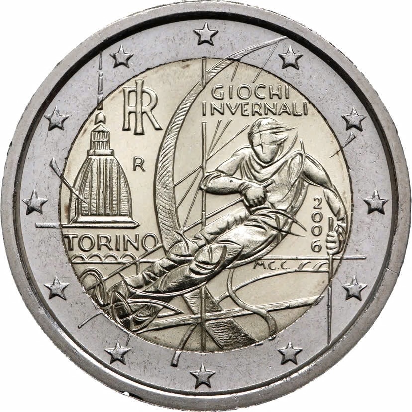 Самые распространенные: Хотя некоторые двухевровые монеты редки, Италия установила рекорд, отчеканив в общей сложности 40 миллионов экземпляров монеты Зимних Олимпийских игр 2006 года.
