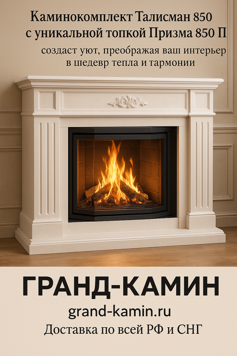    Каминокомплект Талисман 850 с уникальной топкой Призма 850 П создаст уют, преображая ваш интерьер в шедевр тепла и гармонии Kamin
