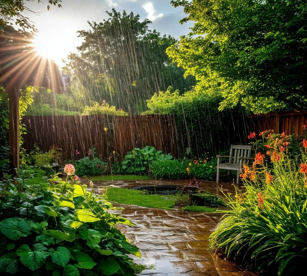 Создано в нейросети. Летний дождь