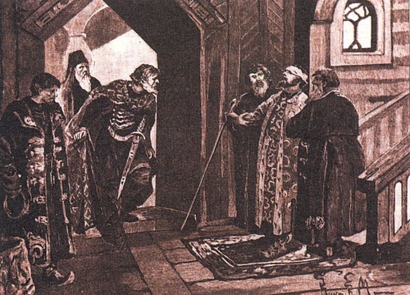 Шемяка и Василий Темный. Иллюстрация из журнала "Нива".