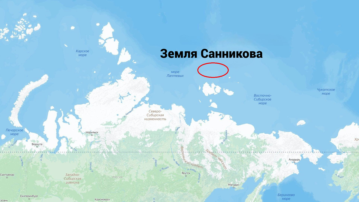 Примерно в этом овале находилась предполагаемая Земля Санникова