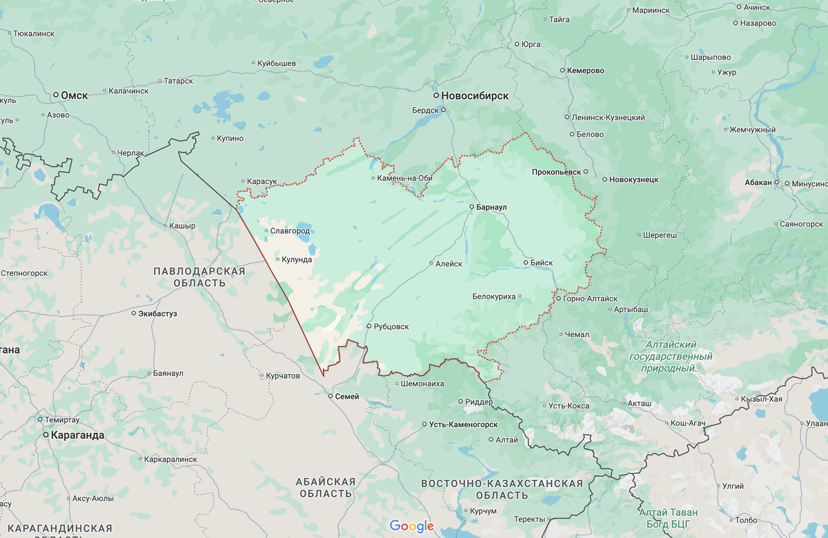 Алтайский край. Он превосходит Республику Алтай по размерам и имеет протяженную границу с Казахстаном. На территории преобладает равнина.