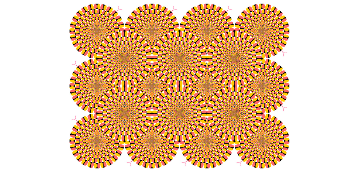 Иллюзия «вращающиеся змеи» Акиоши Китаока — изображение кажется движущимся, хотя оно полностью статично