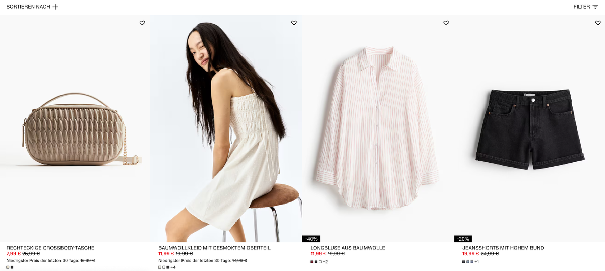 Скриншот из интернет-магазина H&M