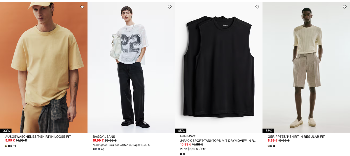 Скриншот из интернет-магазина H&M