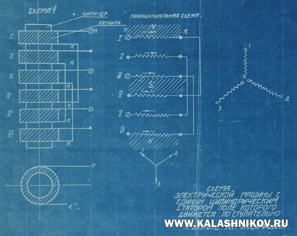 Электрическая схема асинхронного орудия. Из патентной заявки А. Г. Иосифьяна. ВИМАИВиВС