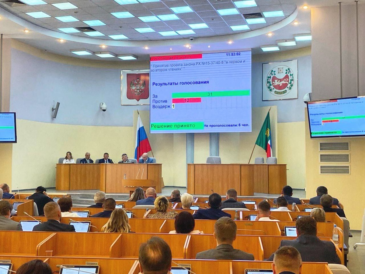 За принятие законопроекта о переходе на одноуровневую систему МСУ проголосовал 31 депутат. Фото: Верховный Совет Хакасии